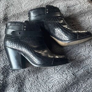 Rag & Bone Harrow Crocodile Embossed Leather Block Heel Ankle Boots